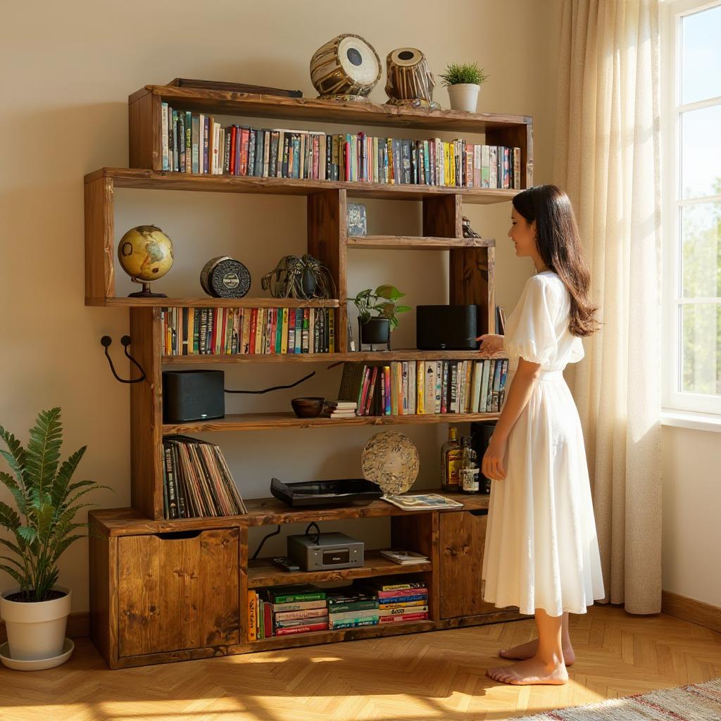 Reclaimed Wood Bookcase | Rustic Scaffold Shelving Unit | Custom 2D Box Design | Handmade Timber Bookshelf -2dn