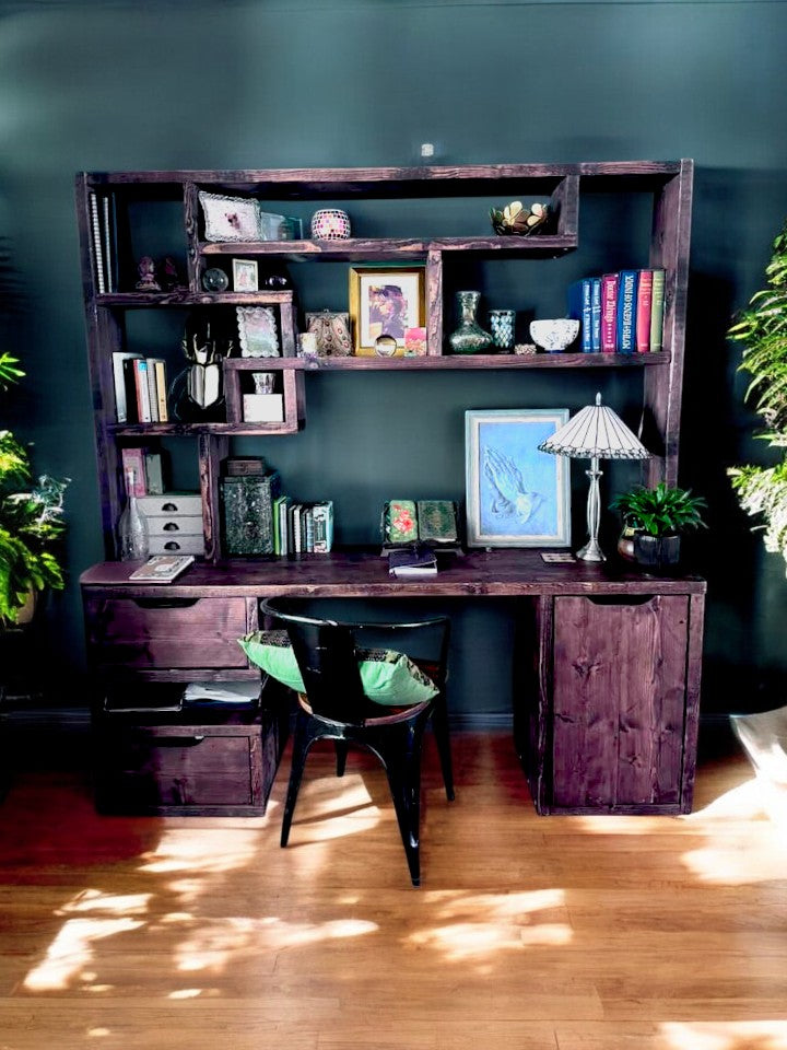 Reclaimed Wood Bookcase & Shelving Units Desk - Rustic Open Shelving Storage - deskbc
