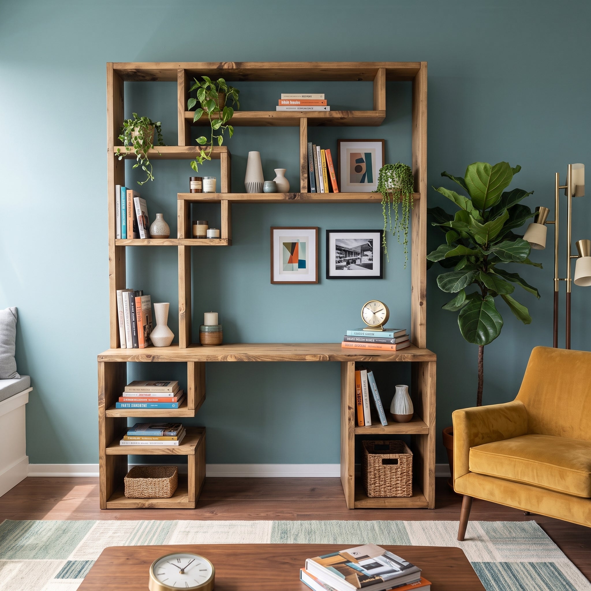 Reclaimed Wood Bookcase & Shelving Units Desk - Rustic Open Shelving Storage - deskbc no d