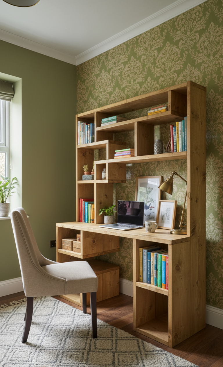 Reclaimed Wood Bookcase & Shelving Units Desk - Rustic Open Shelving Storage - deskbc no d