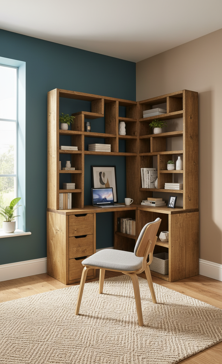 Reclaimed Wood Bookcase & Shelving Units Desk - Rustic Open Shelving Storage - cornerdeskbc