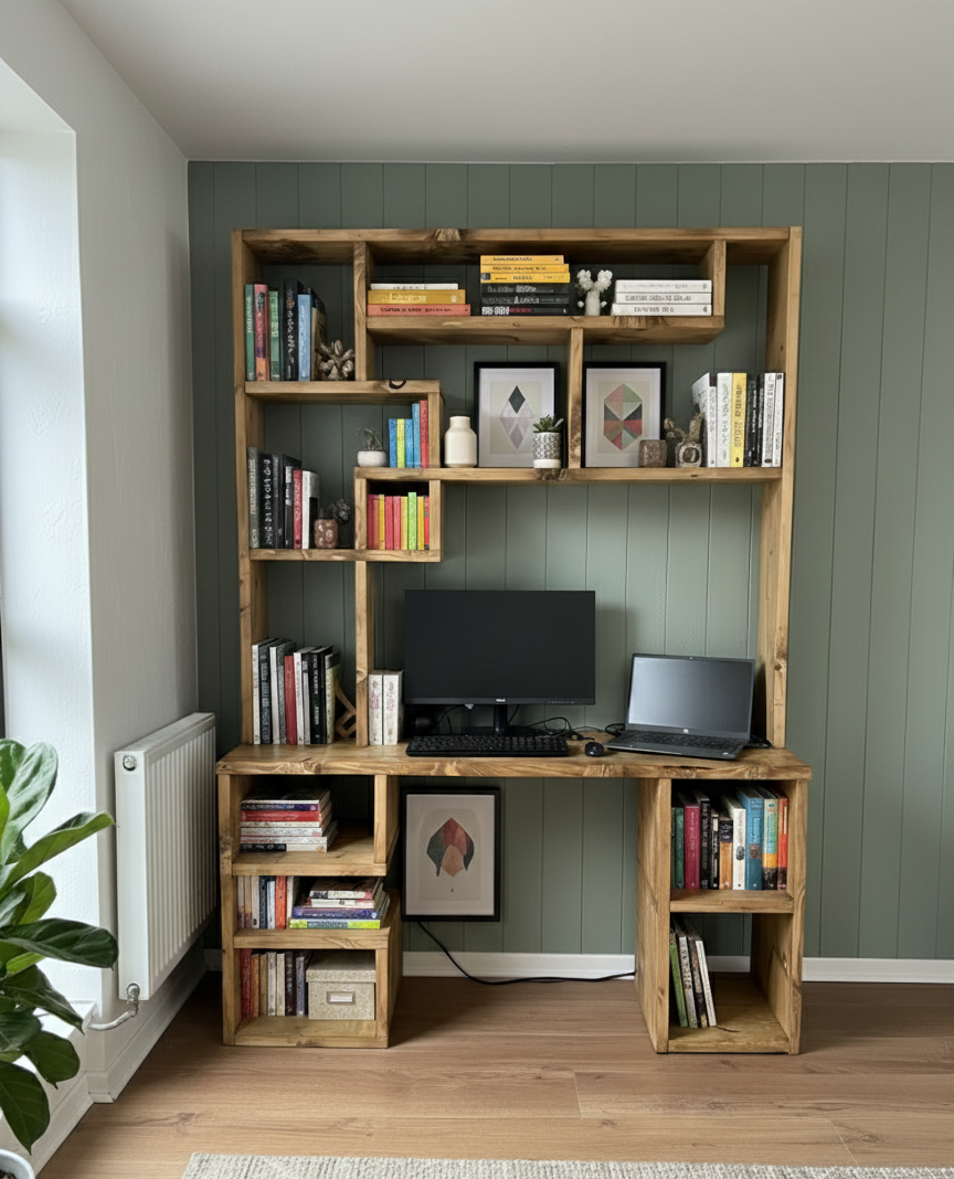 Reclaimed Wood Bookcase & Shelving Units Desk - Rustic Open Shelving Storage - deskbc no d