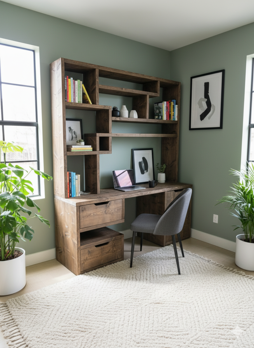 Reclaimed Wood Bookcase & Shelving Units Desk - Rustic Open Shelving Storage - deskbc