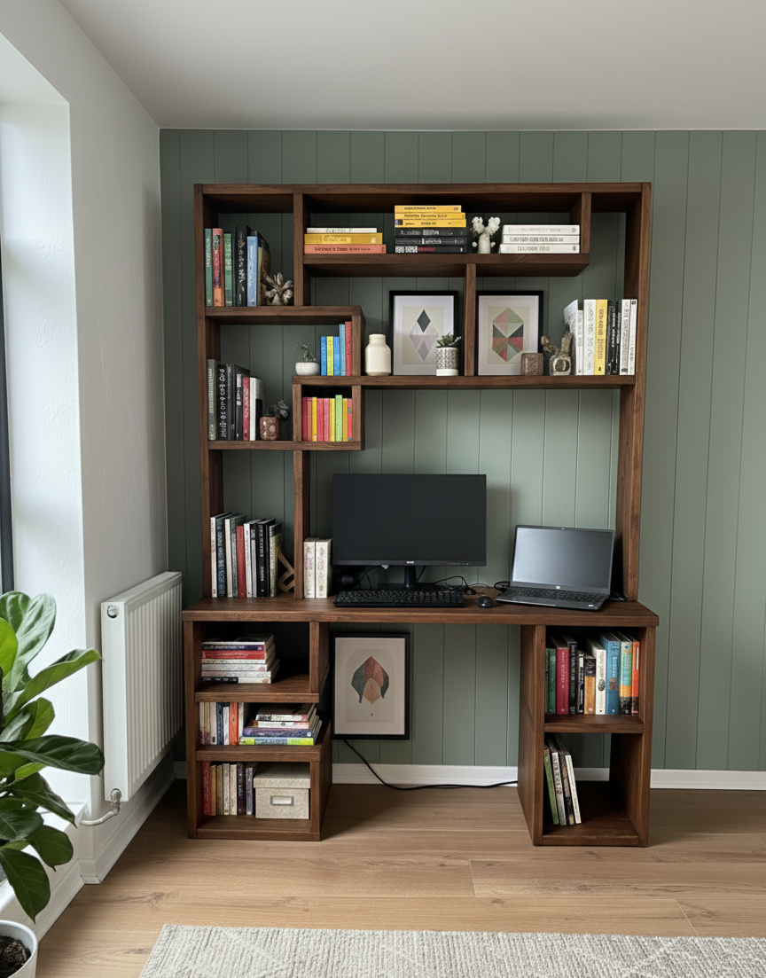 Reclaimed Wood Bookcase & Shelving Units Desk - Rustic Open Shelving Storage - deskbc no d