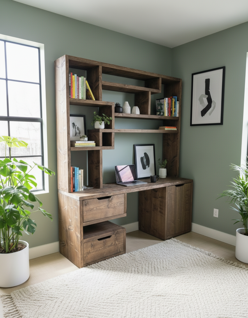 Reclaimed Wood Bookcase & Shelving Units Desk - Rustic Open Shelving Storage - deskbc