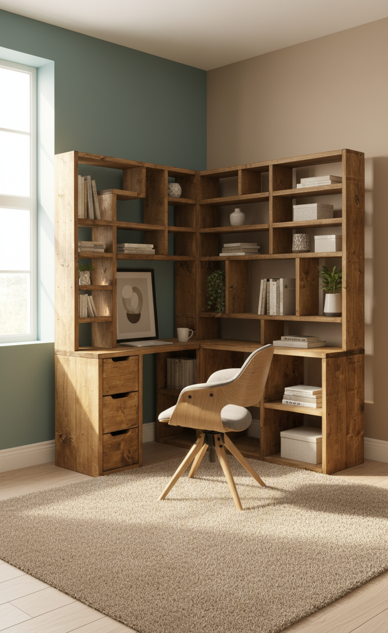 Reclaimed Wood Bookcase & Shelving Units Desk - Rustic Open Shelving Storage - cornerdeskbc