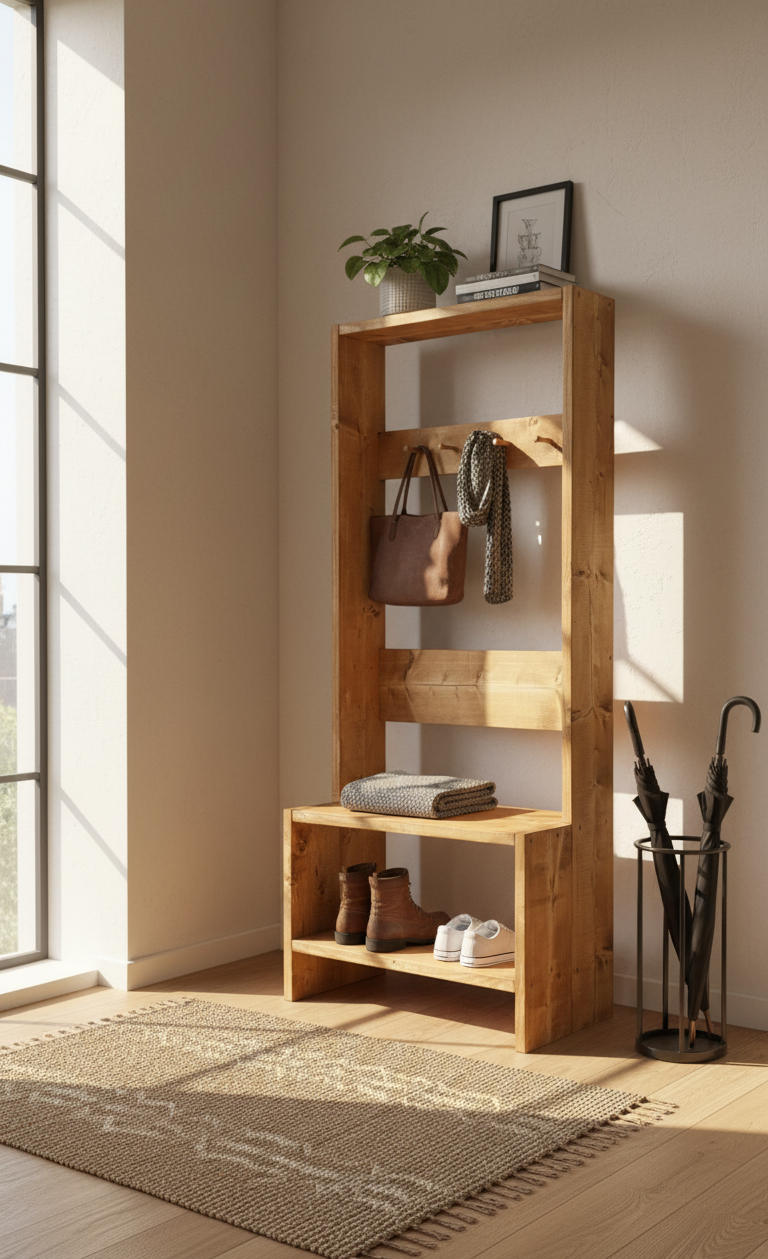 Reclaimed Wood Entryway Hallway Storage Unit Coat Rack- entrywaycoat