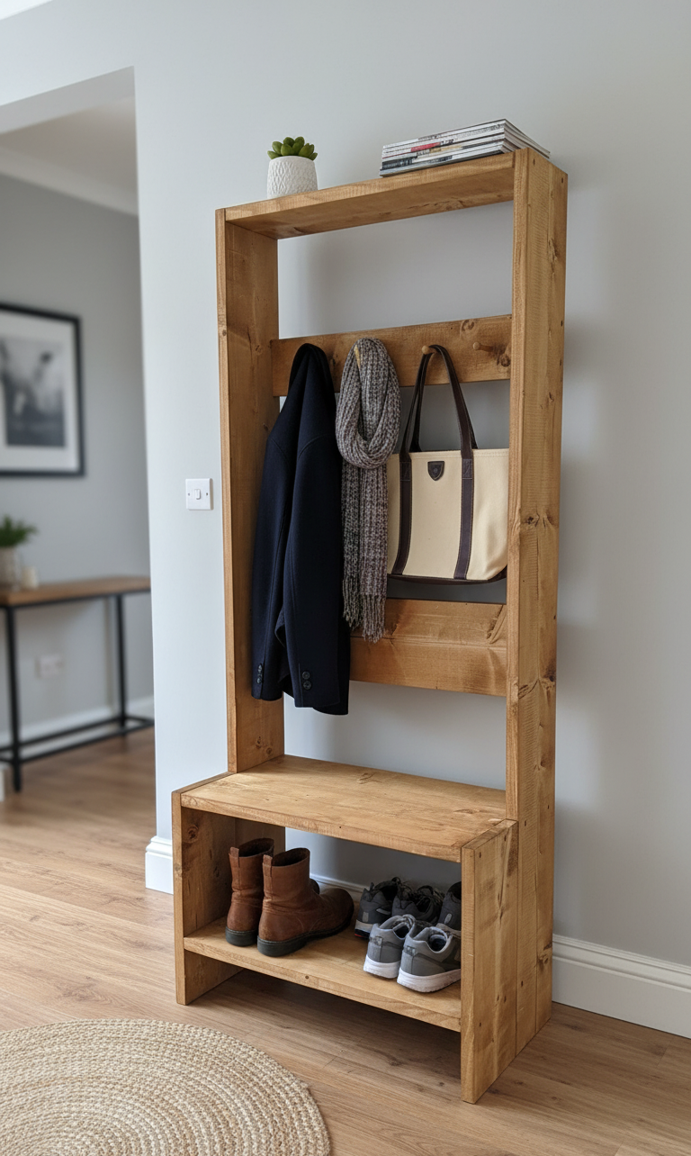Reclaimed Wood Entryway Hallway Storage Unit Coat Rack- entrywaycoat