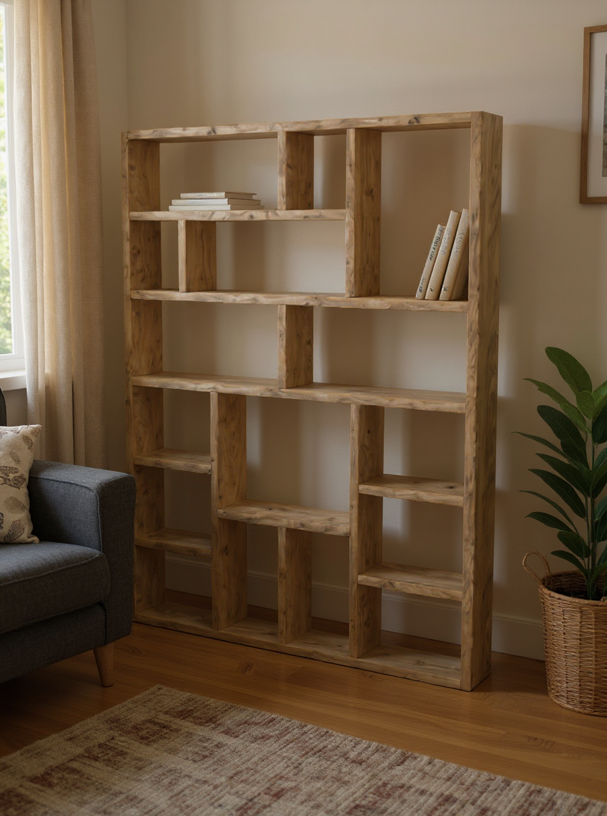 Reclaimed Wood Bookcase | Rustic Scaffold Shelving Unit | Custom Handmade Timber Bookshelf | Industrial Style Storage Solution - OG
