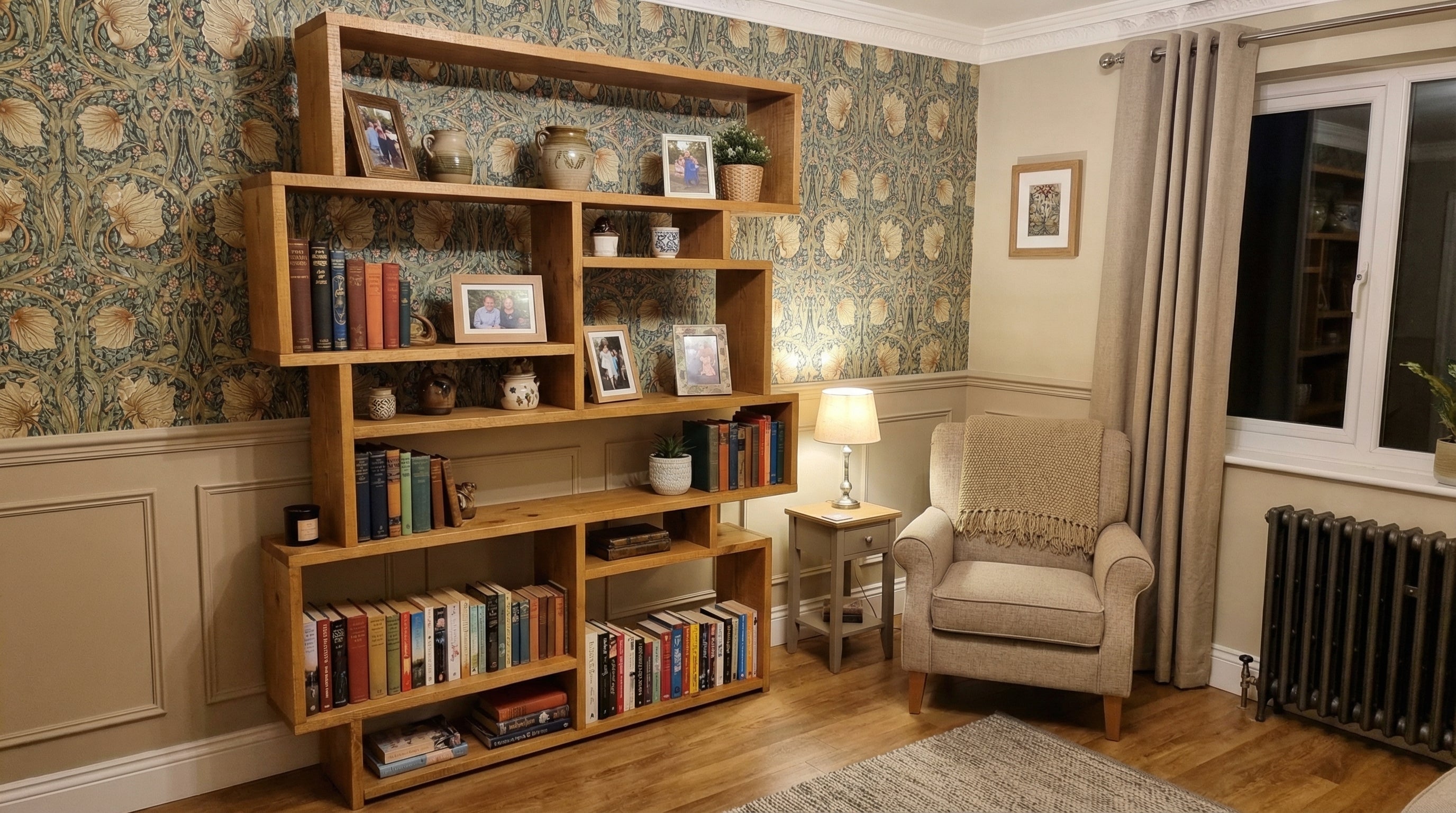 Reclaimed Wood Bookcase Flat Pack | Self Assembly Scaffold Timber Shelving Unit | Storage Boxes- Free delivery