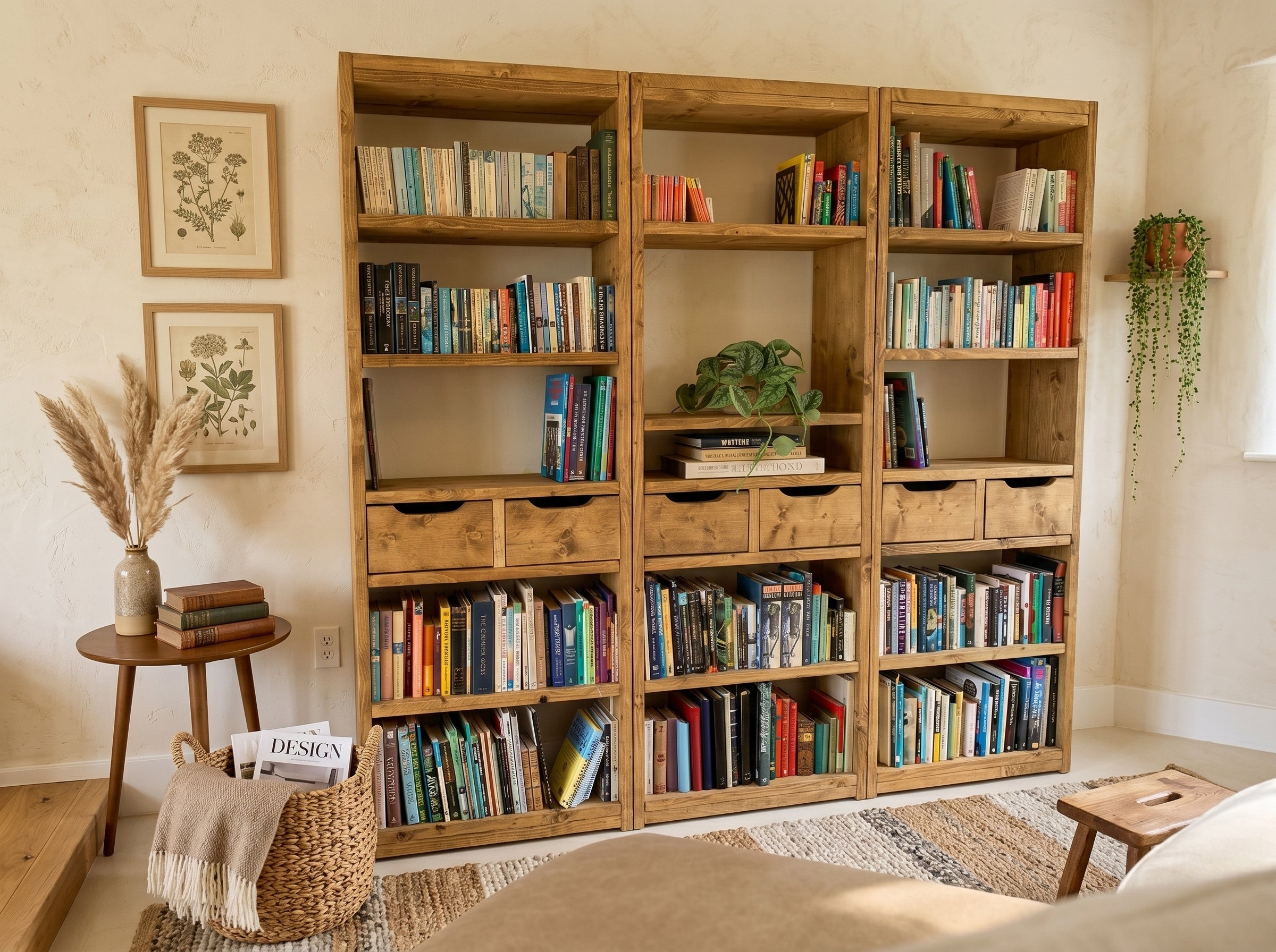 Reclaimed Wood Bookcase & Shelving Units Room Divider - Rustic Open Shelving Storage - roomdivider