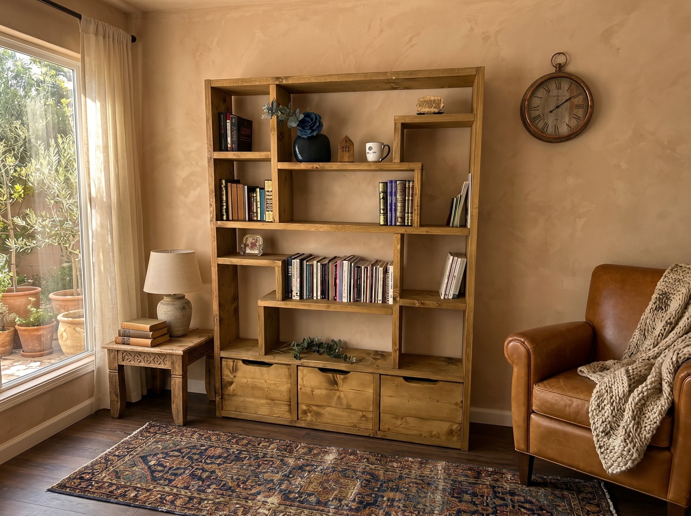 Reclaimed Wood Bookcase & Shelving Unit - Rustic Scaffold Furniture, Vintage wood bookshelf- -3d