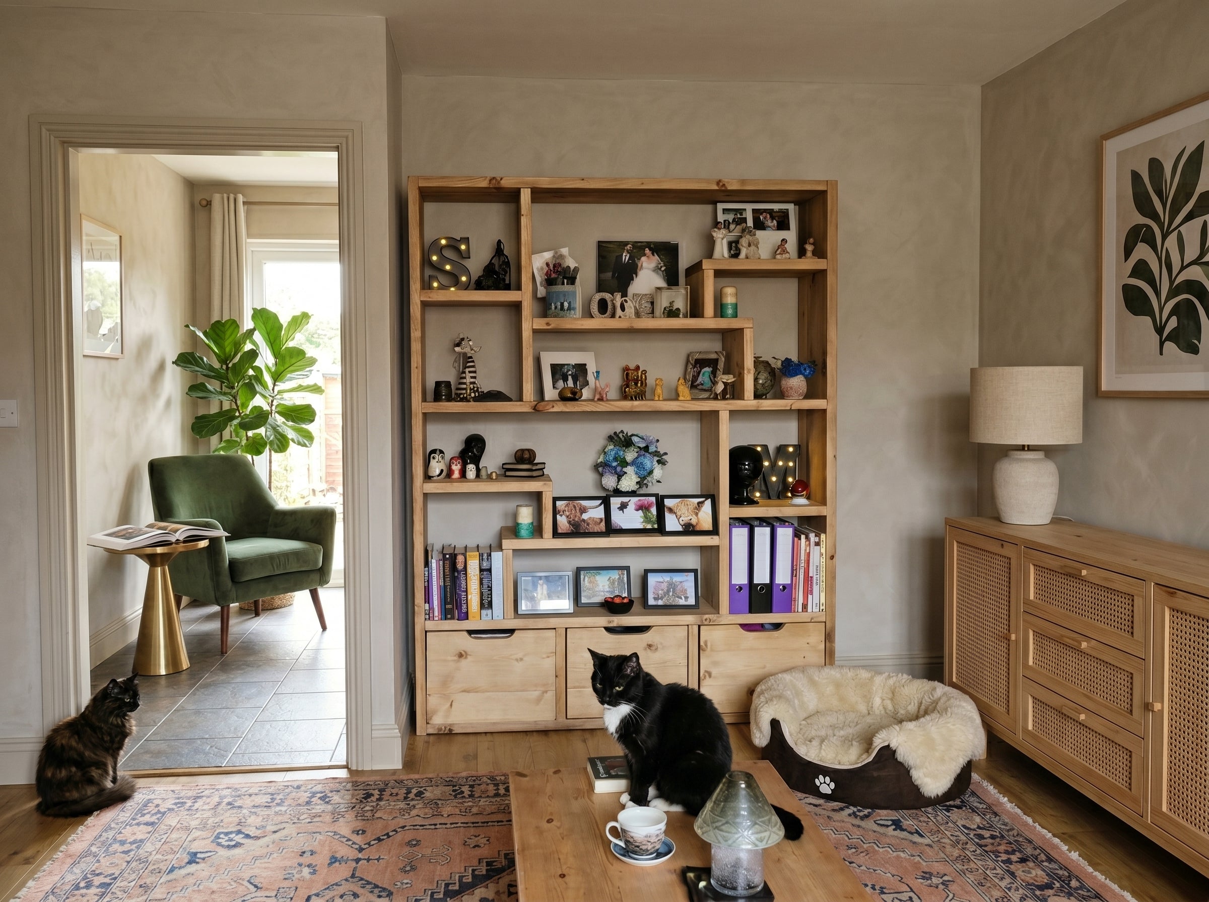 Reclaimed Wood Bookcase & Shelving Unit - Rustic Scaffold Furniture, Vintage wood bookshelf- -3d