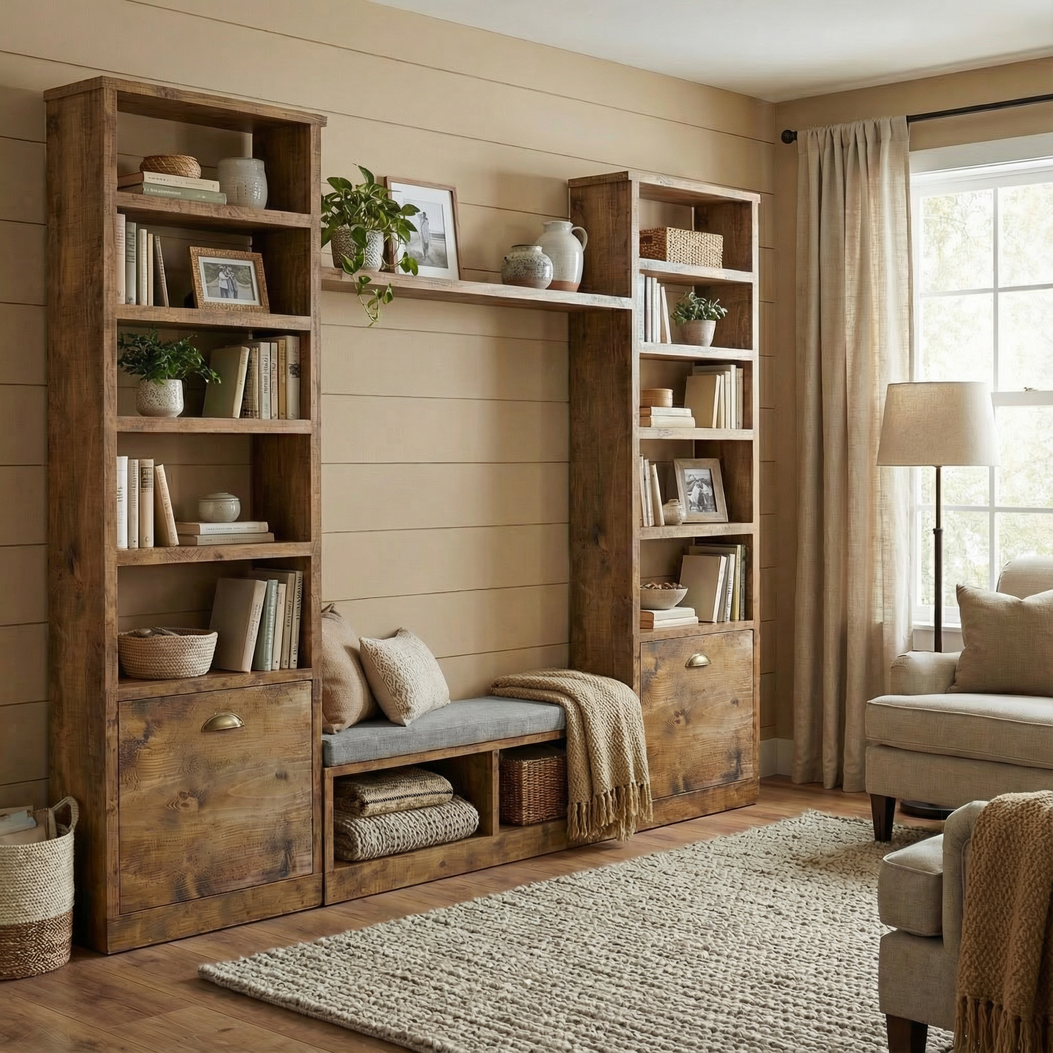 Reclaimed Wood Bookcase / Shelving Units reading nook - readingnook