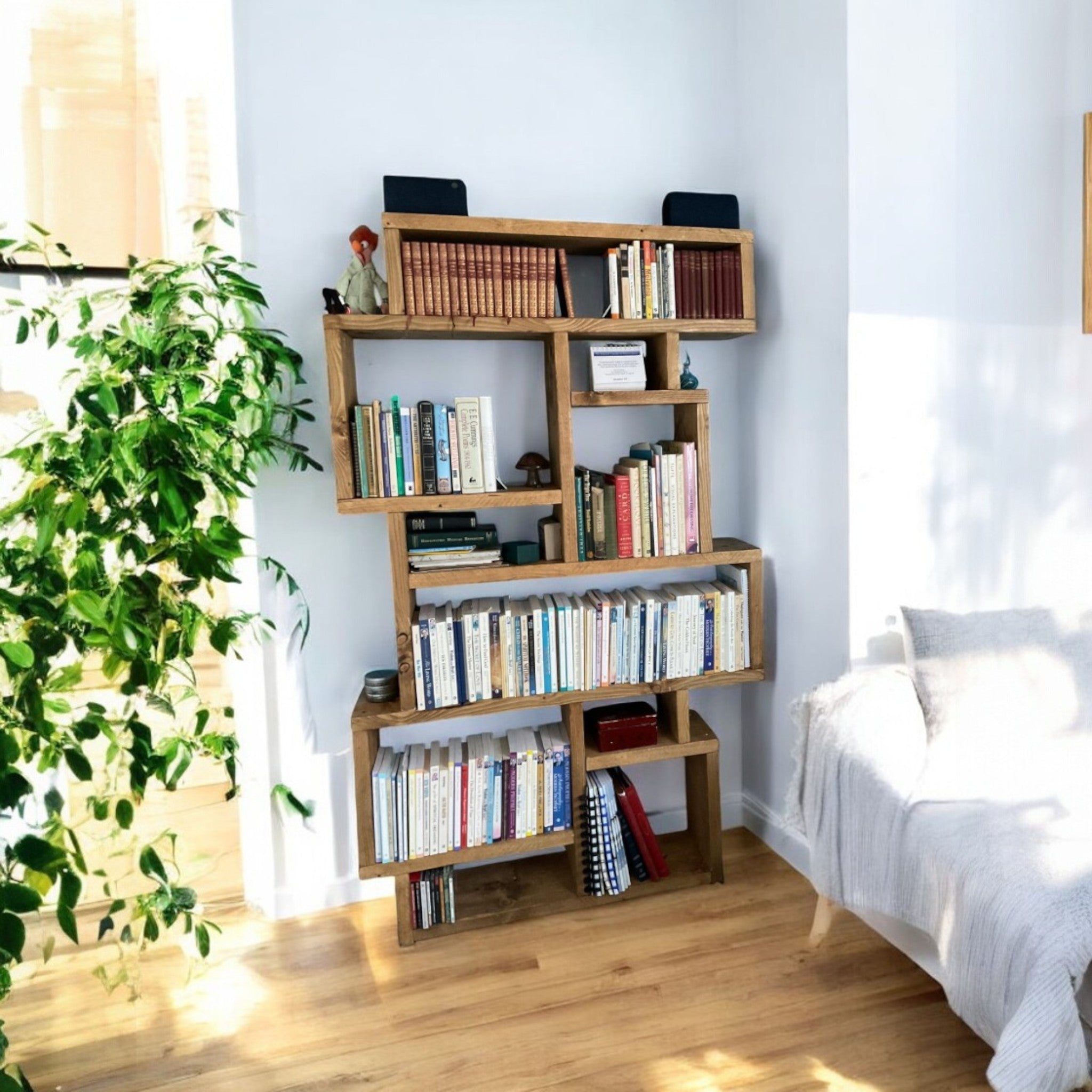 Solid Wood Box Bookcase & Shelving Unit - Modular Storage Organizer - Boxes