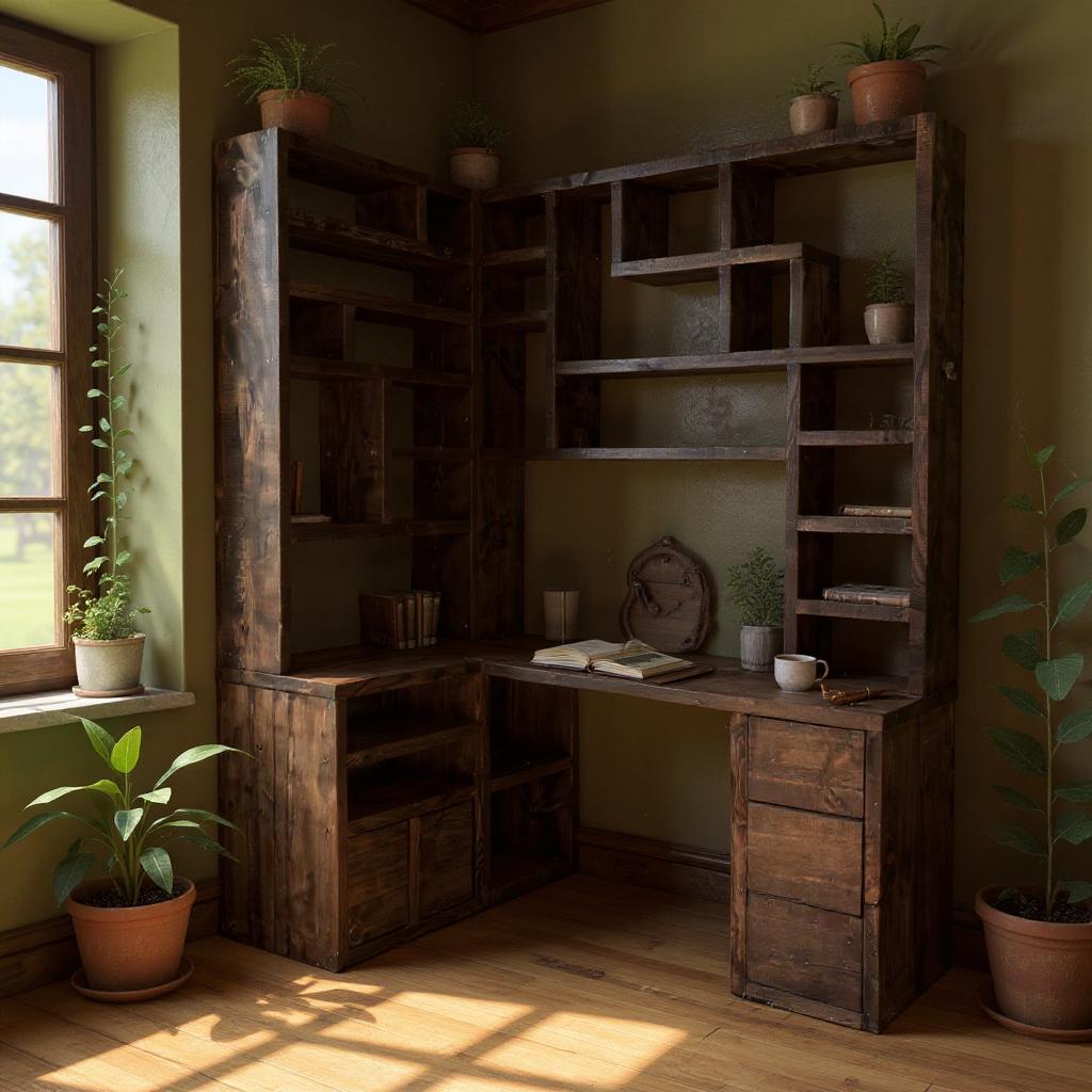 Reclaimed Wood Bookcase & Shelving Units Desk - Rustic Open Shelving Storage - cornerdeskbc