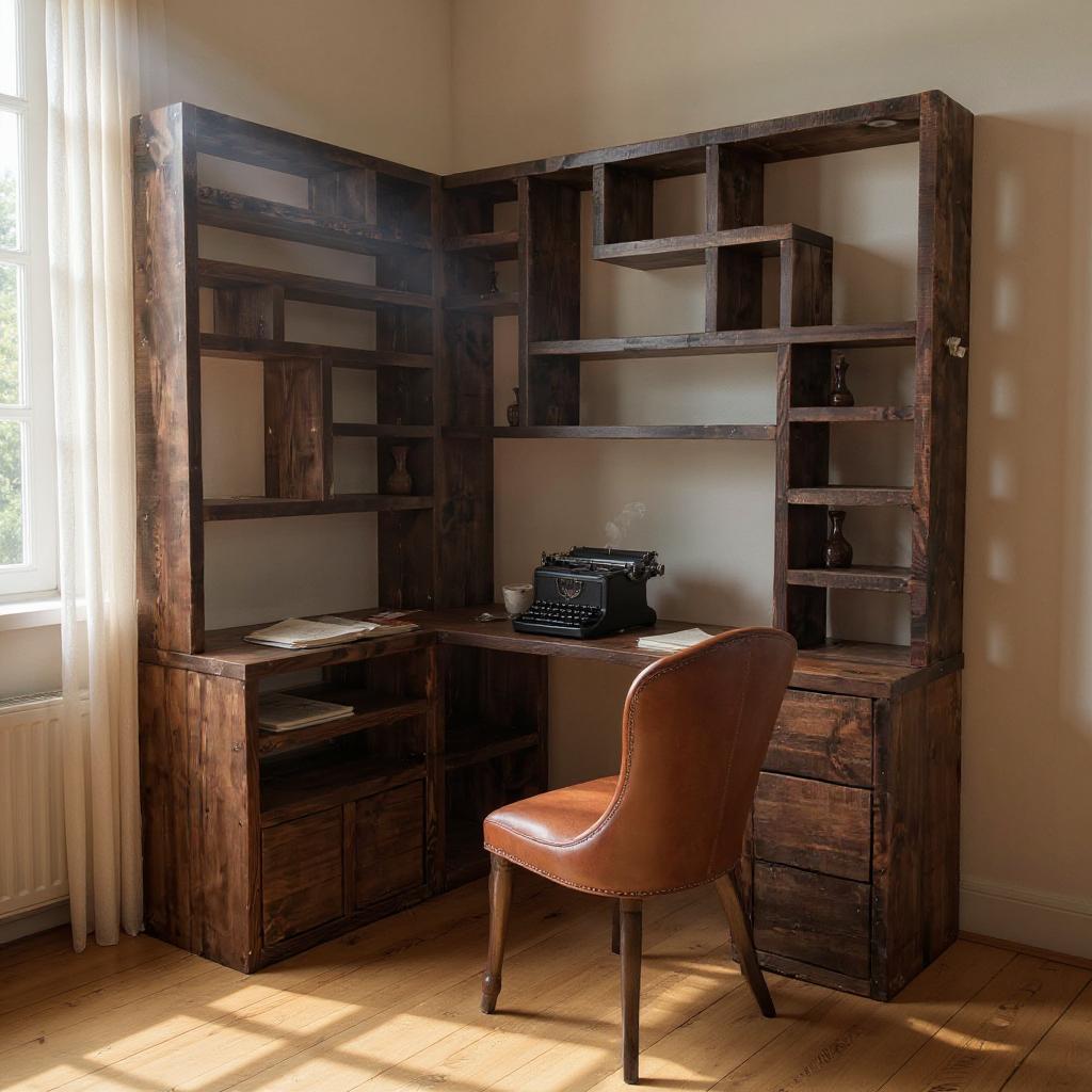 Reclaimed Wood Bookcase & Shelving Units Desk - Rustic Open Shelving Storage - cornerdeskbc