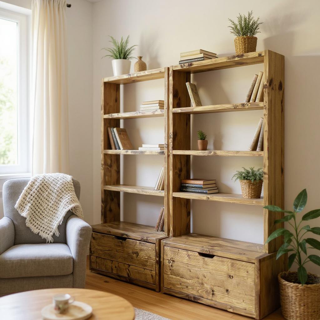 Narrow Reclaimed Wood Bookcase & Shelving Unit - Rustic Scaffold Furniture, Vertical wood bookcase - narrow