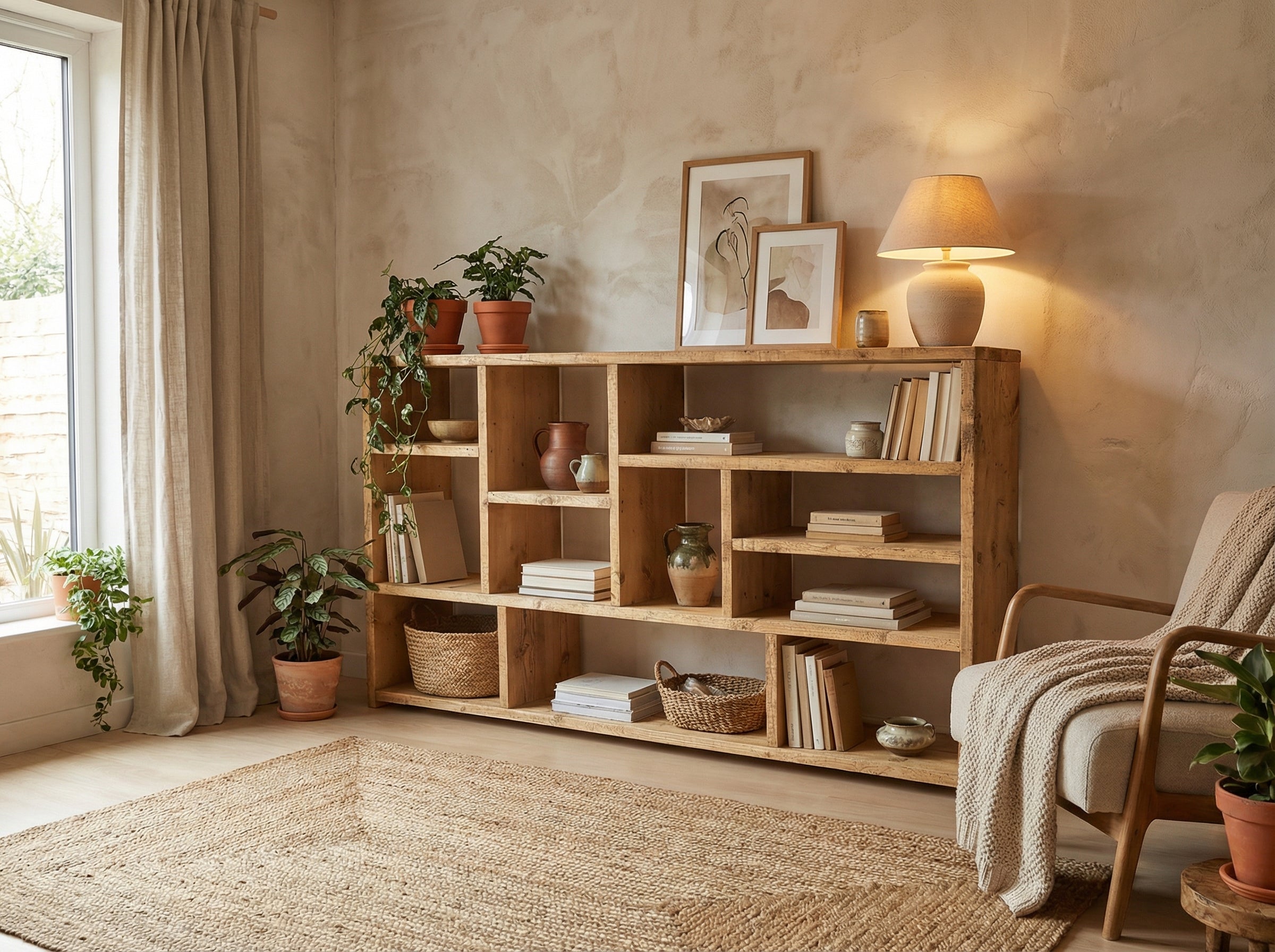 Reclaimed Wood Bookcase Media Unit - Rustic Storage & Display for Your Home- -no d