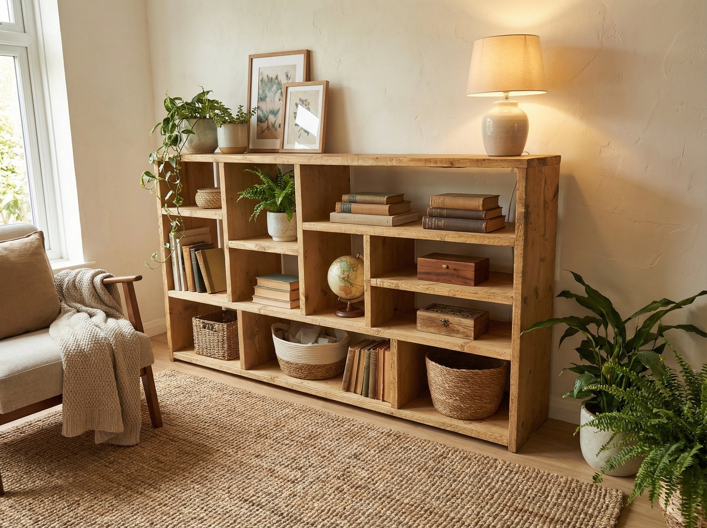 Reclaimed Wood Bookcase Media Unit - Rustic Storage & Display for Your Home- -no d