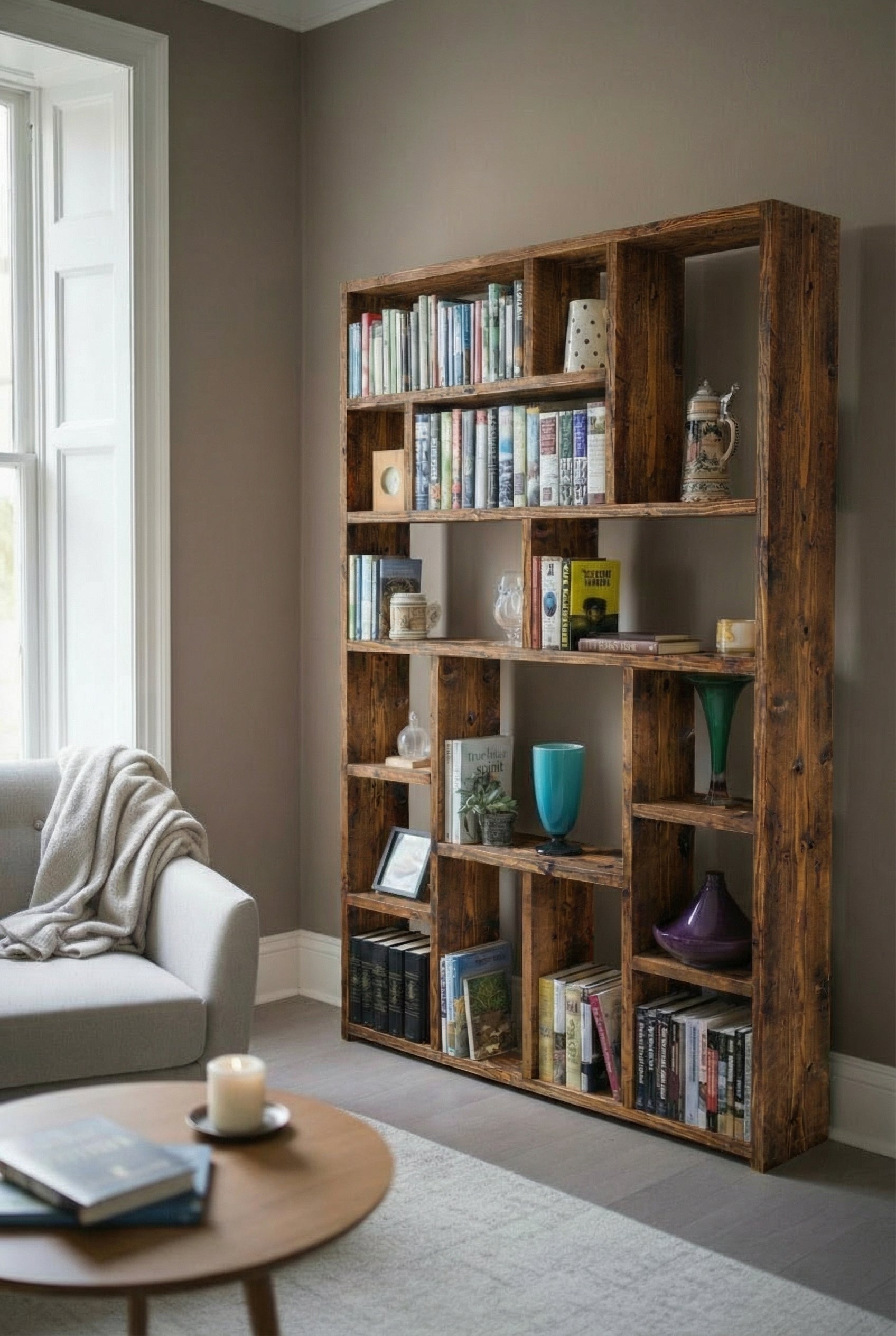 Reclaimed Wood Bookcase | Rustic Scaffold Shelving Unit | Custom Handmade Timber Bookshelf | Industrial Style Storage Solution - OG