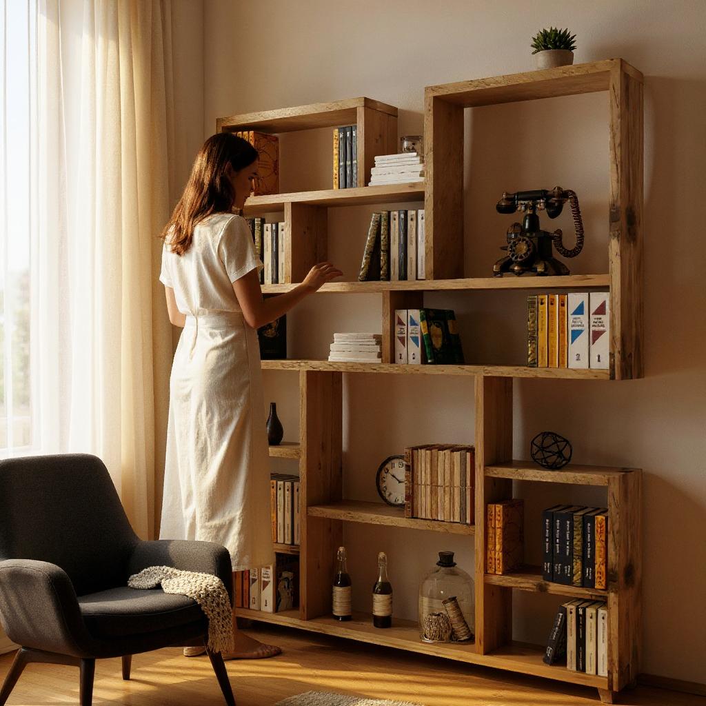 Custom Reclaimed Wood Bookcase | Rustic Scaffold Shelving Unit | Handmade Solid Timber Storage | Unique Industrial Style Book Shelf - gaps