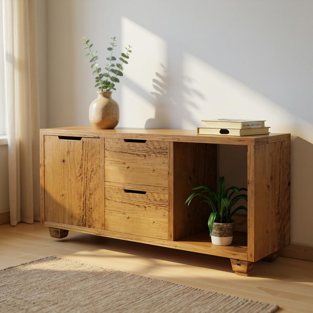 Reclaimed Wood TV/Media Unit with Doors - Rustic Entertainment Console, Vintage Storage Cabinet