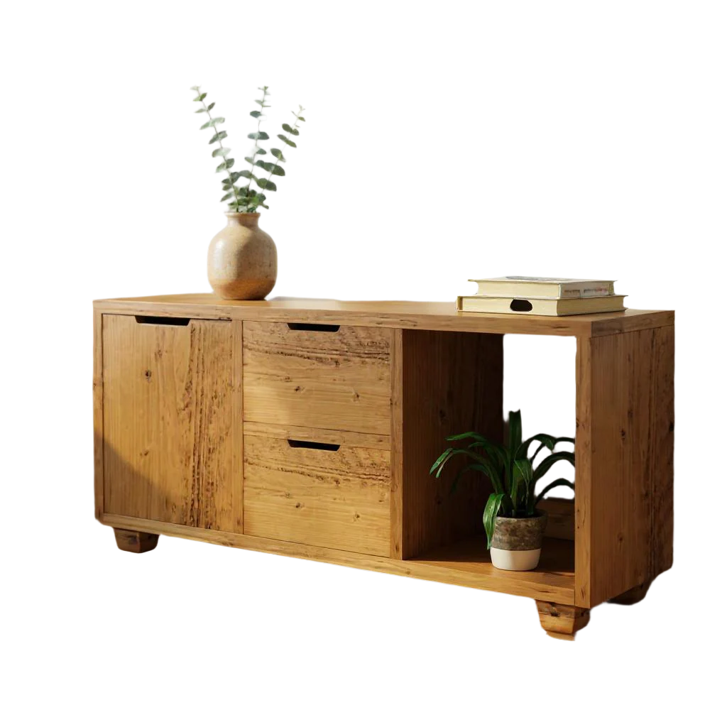 Reclaimed Wood TV/Media Unit with Doors - Rustic Entertainment Console, Vintage Storage Cabinet