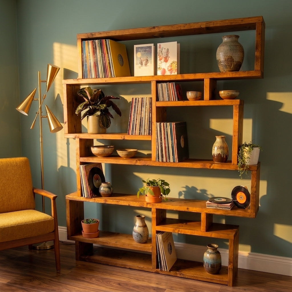 Reclaimed Wood Bookcase Flat Pack | Self Assembly Scaffold Timber Shelving Unit | Storage Boxes- Free delivery - 5 day delivery