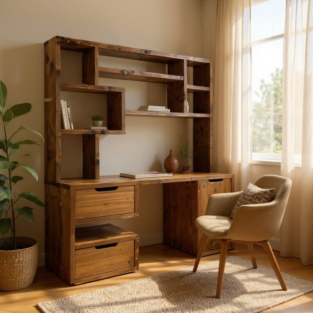 Reclaimed Wood Bookcase & Shelving Units Desk - Rustic Open Shelving Storage - deskbc