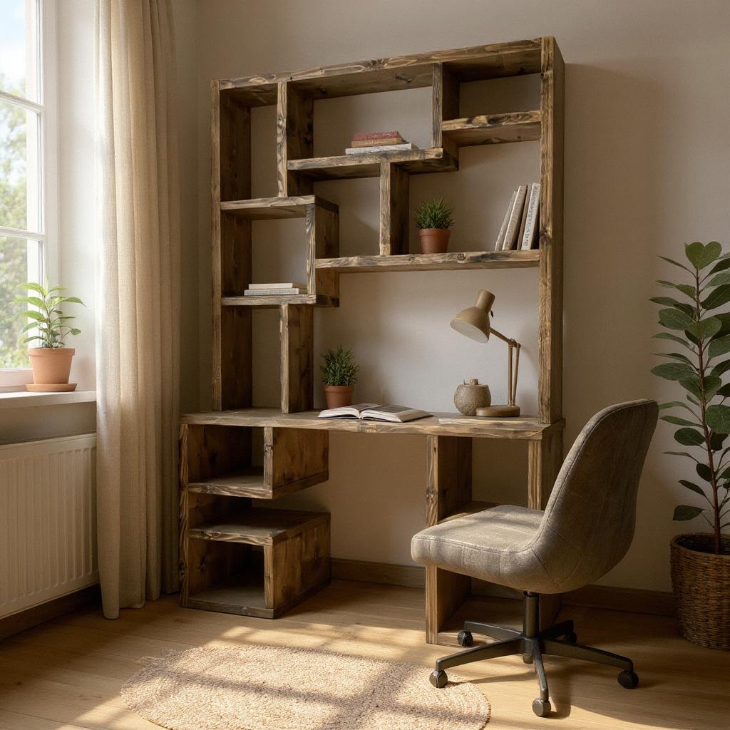 Reclaimed Wood Bookcase & Shelving Units Desk - Rustic Open Shelving Storage - deskbc no d