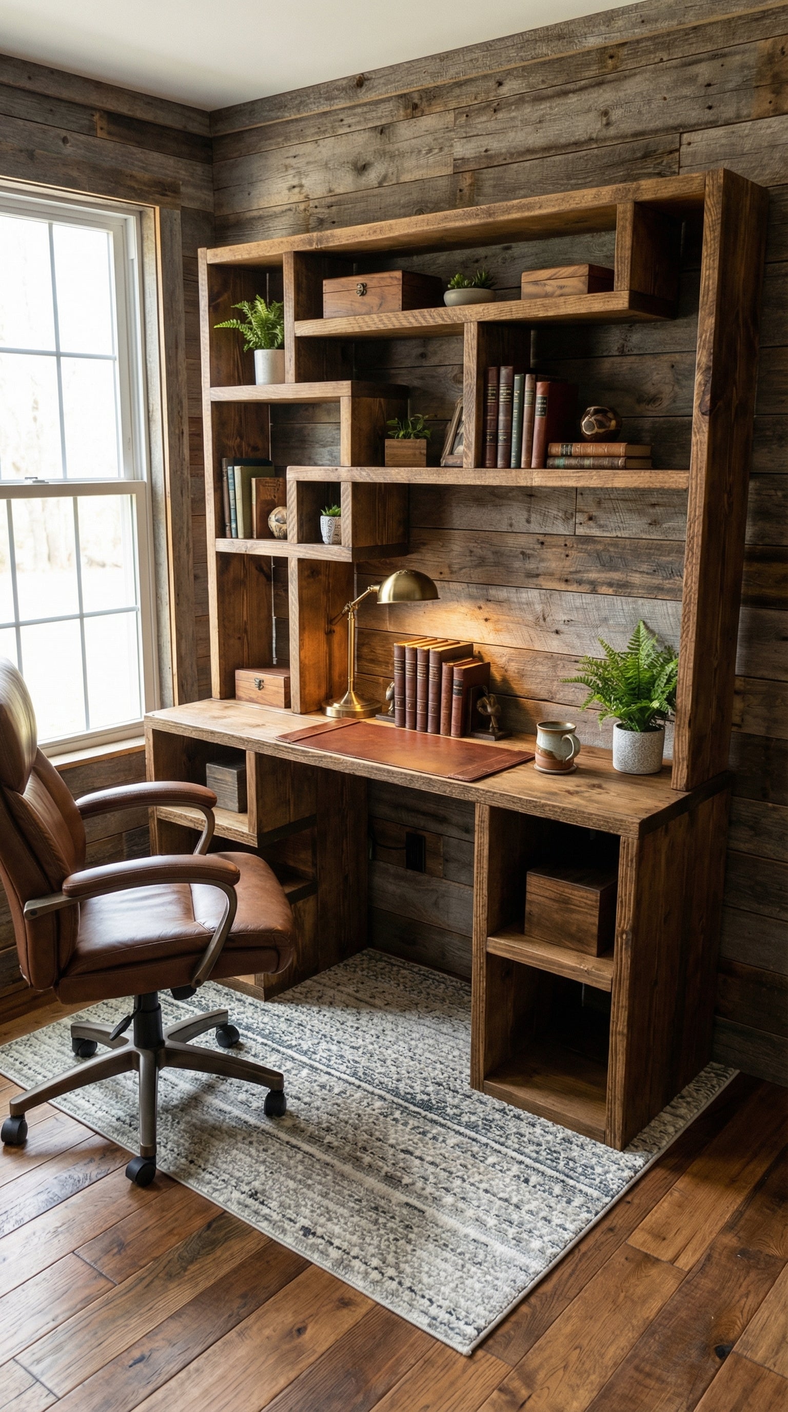 Reclaimed Wood Bookcase & Shelving Units Desk - Rustic Open Shelving Storage - deskbc no d