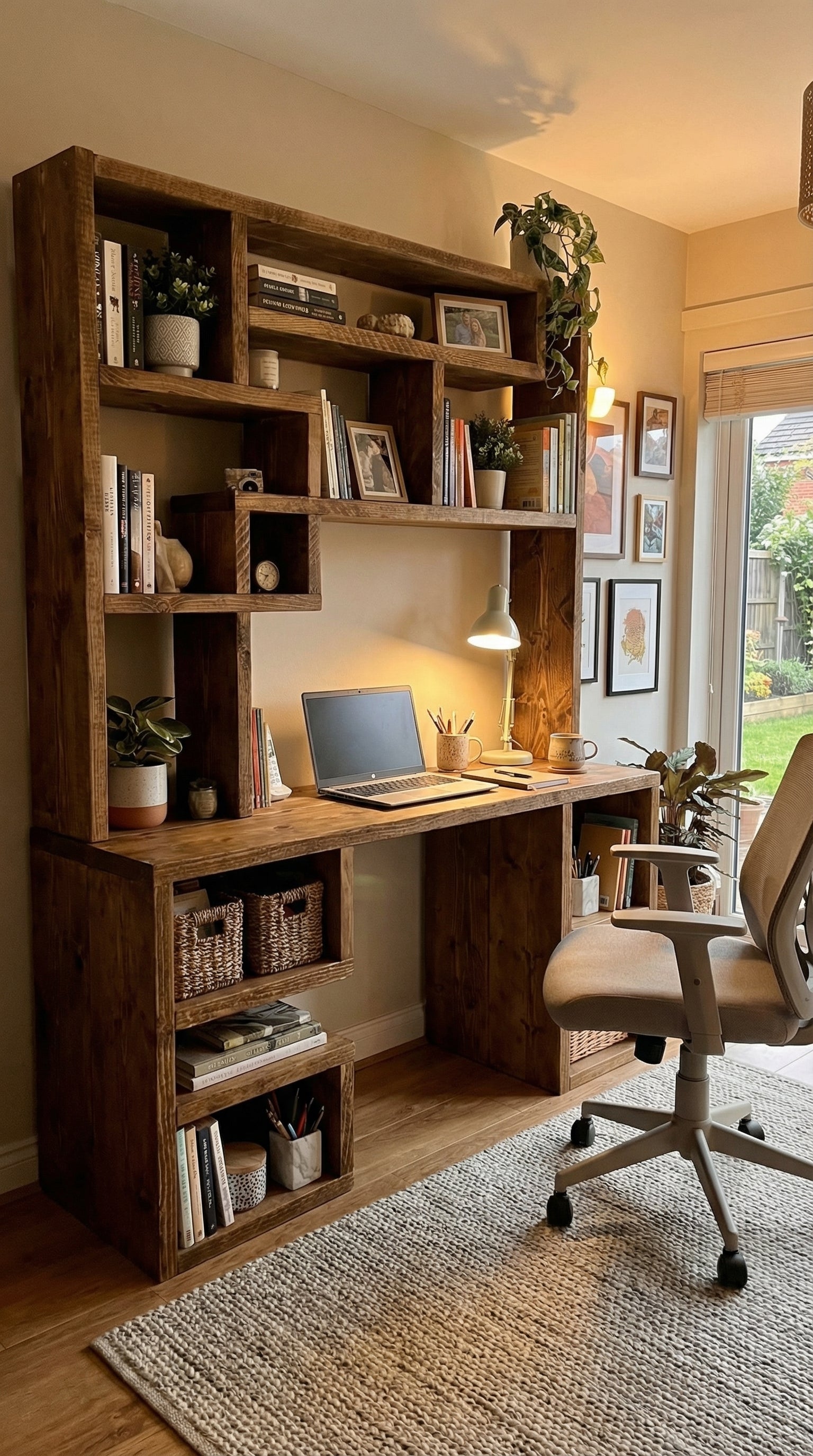 Reclaimed Wood Bookcase & Shelving Units Desk - Rustic Open Shelving Storage - deskbc no d