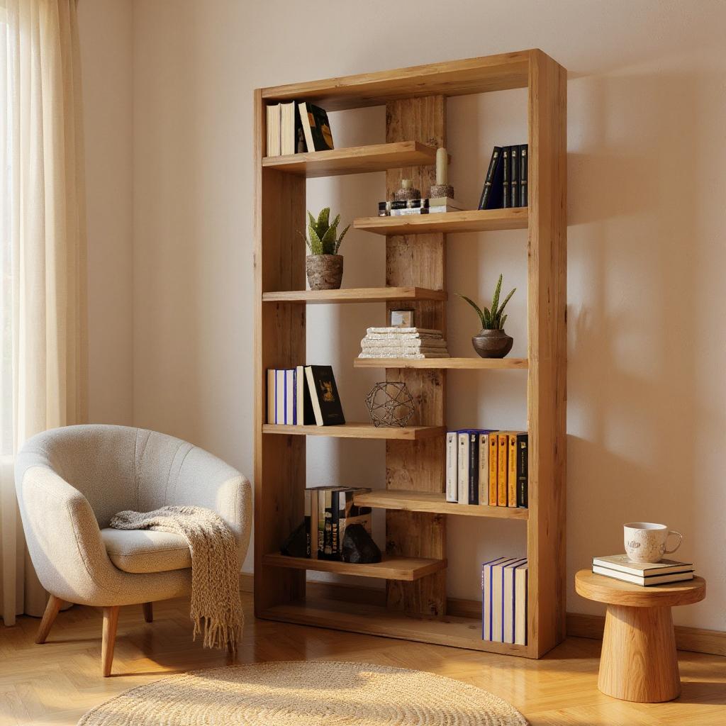 Solid Wood Central Bookcase & Shelving Unit - Tall Freestanding Storage Organizer- central