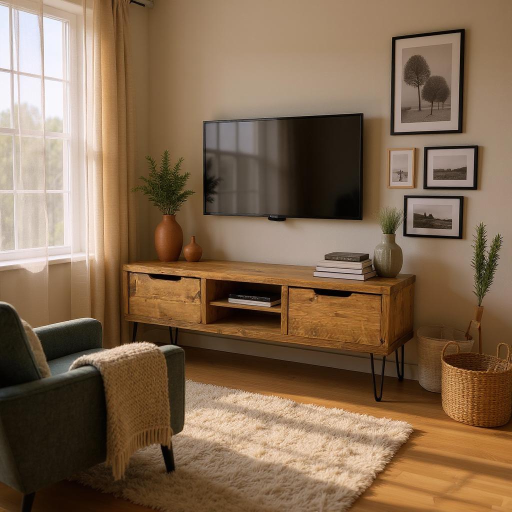 Reclaimed Wood TV/Media Unit with Metal Legs and Drawers - Rustic Entertainment Center - tv metal legs