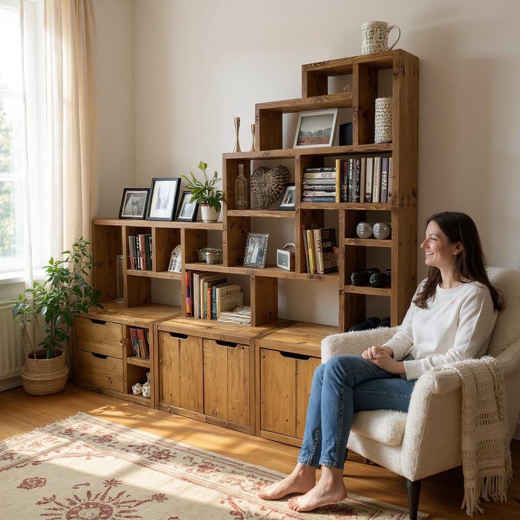 Large Reclaimed Wood Bookcase & Shelving Units Set - Rustic Storage Furniture - Vintage style bookcase set- slope