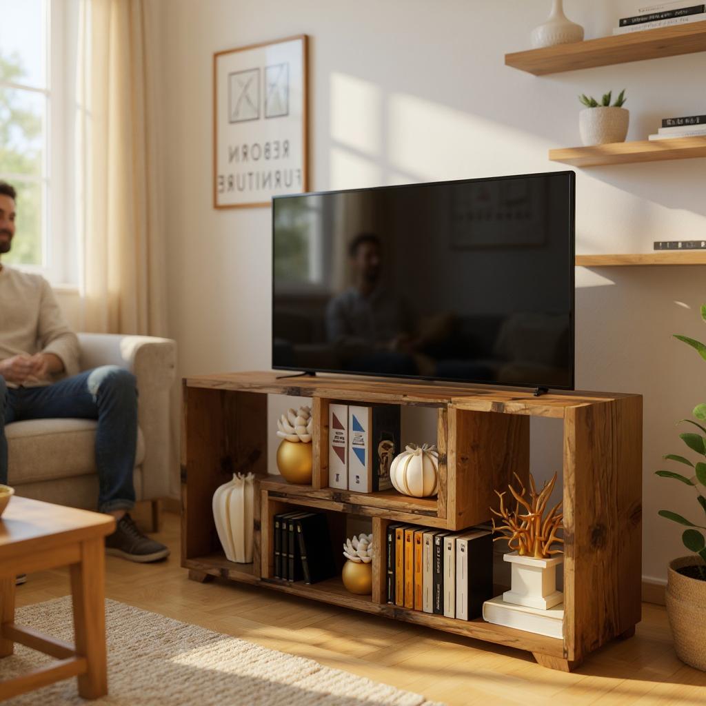 Reclaimed Wood TV/Media Unit with Connectors - Rustic Entertainment Center - Modular media unit
