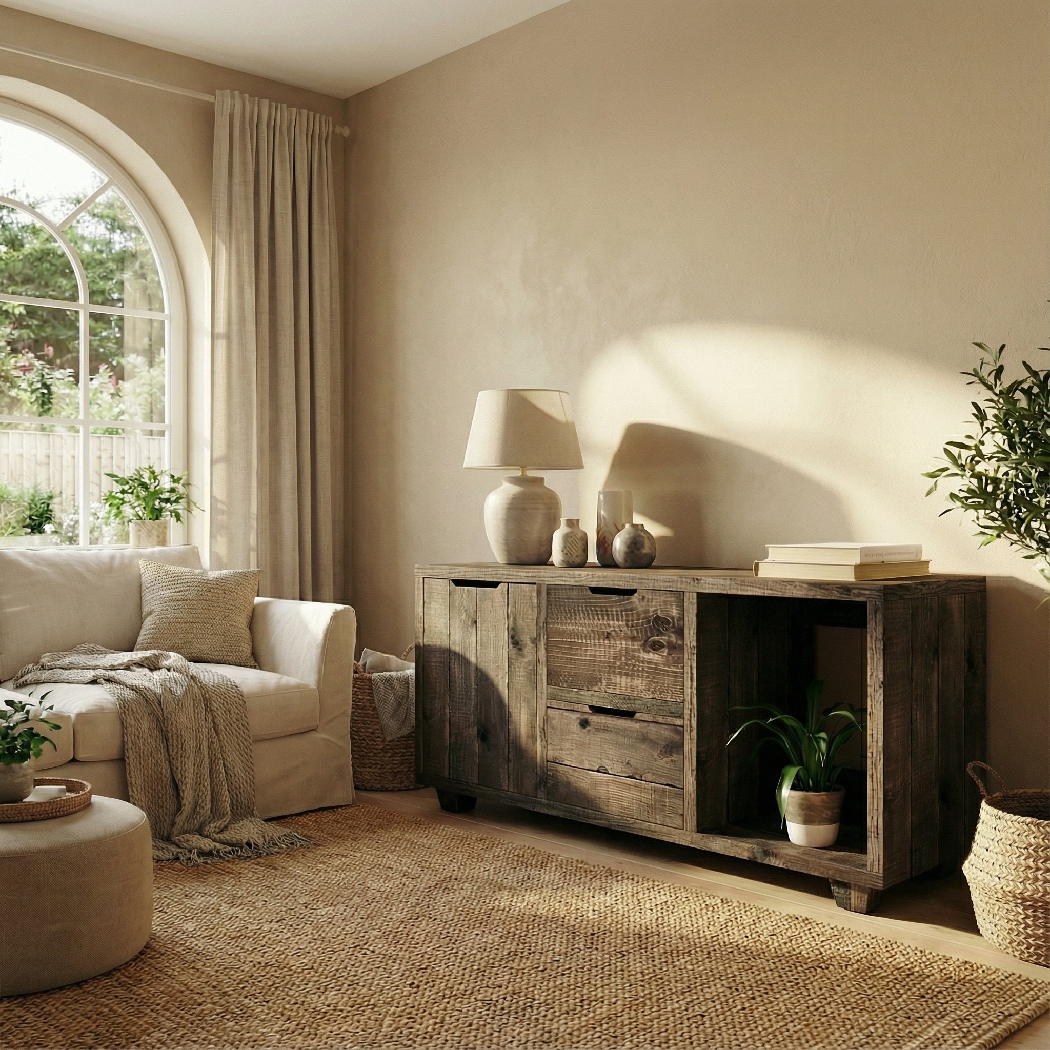 Reclaimed Wood TV/Media Unit with Doors - Rustic Entertainment Console, Vintage Storage Cabinet