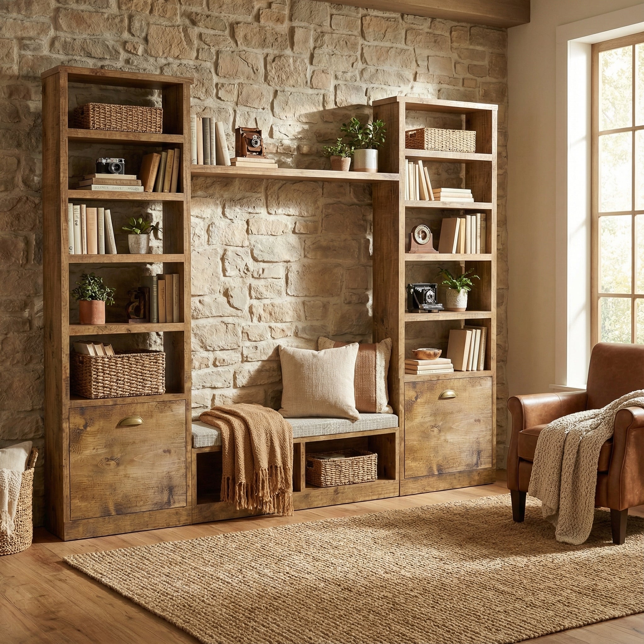 Reclaimed Wood Bookcase / Shelving Units reading nook - readingnook