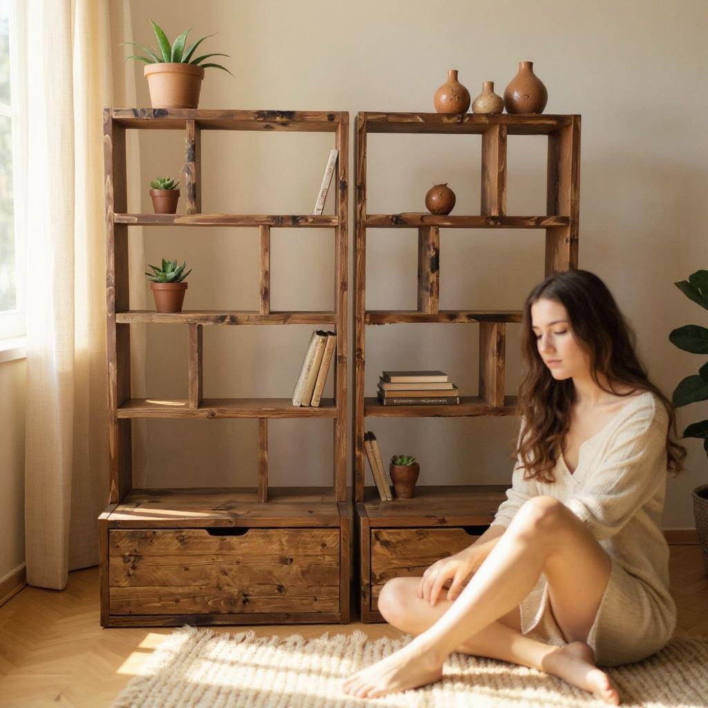 Narrow Reclaimed Wood Bookcase & Shelving Unit - Rustic Scaffold Furniture, Vertical wood bookcase - narrow