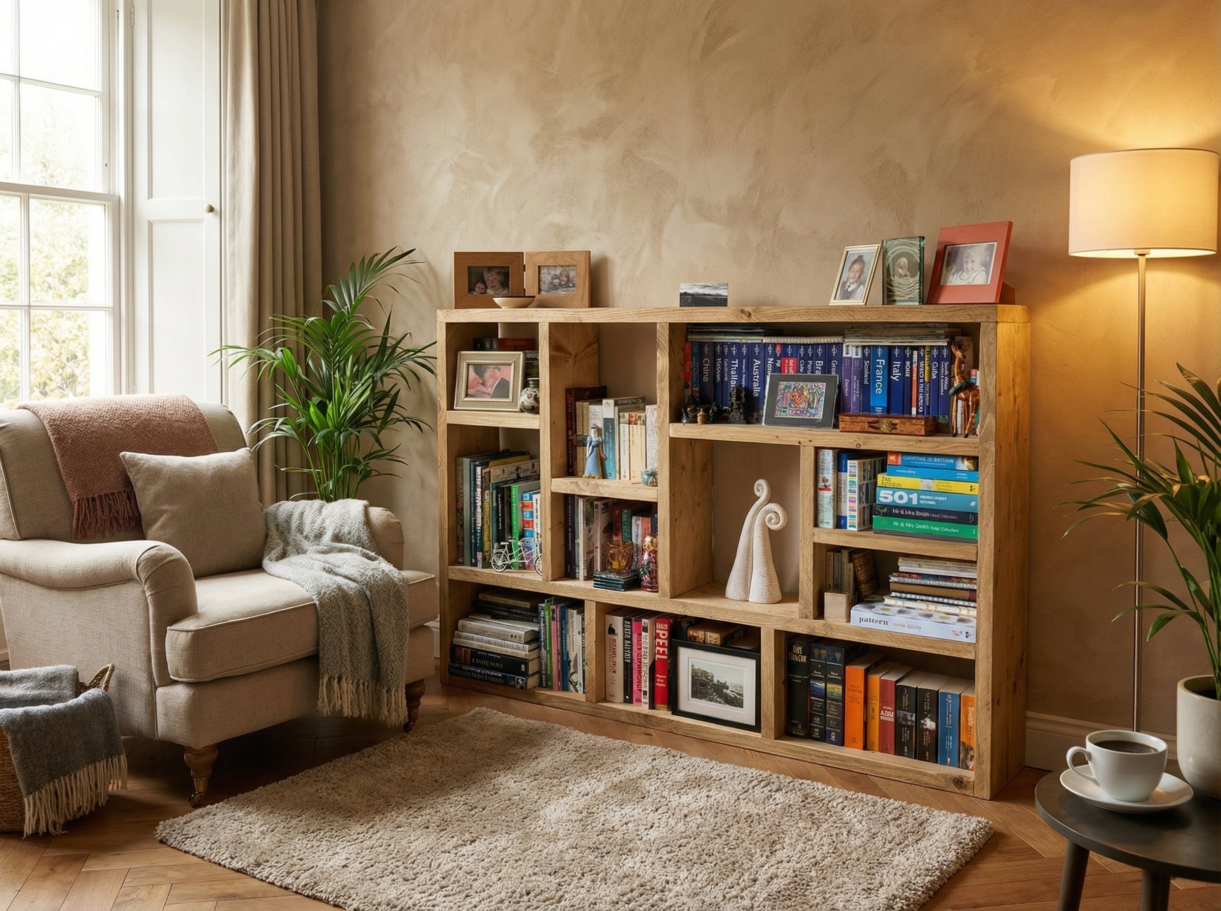 Reclaimed Wood Bookcase Media Unit - Rustic Storage & Display for Your Home- -no d