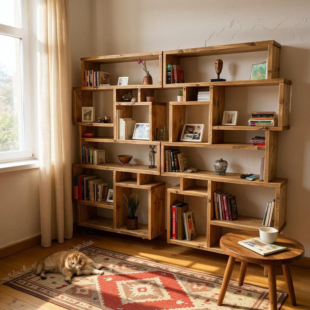 Solid Wood Box Bookcase & Shelving Unit - Modular Storage Organizer - Boxes