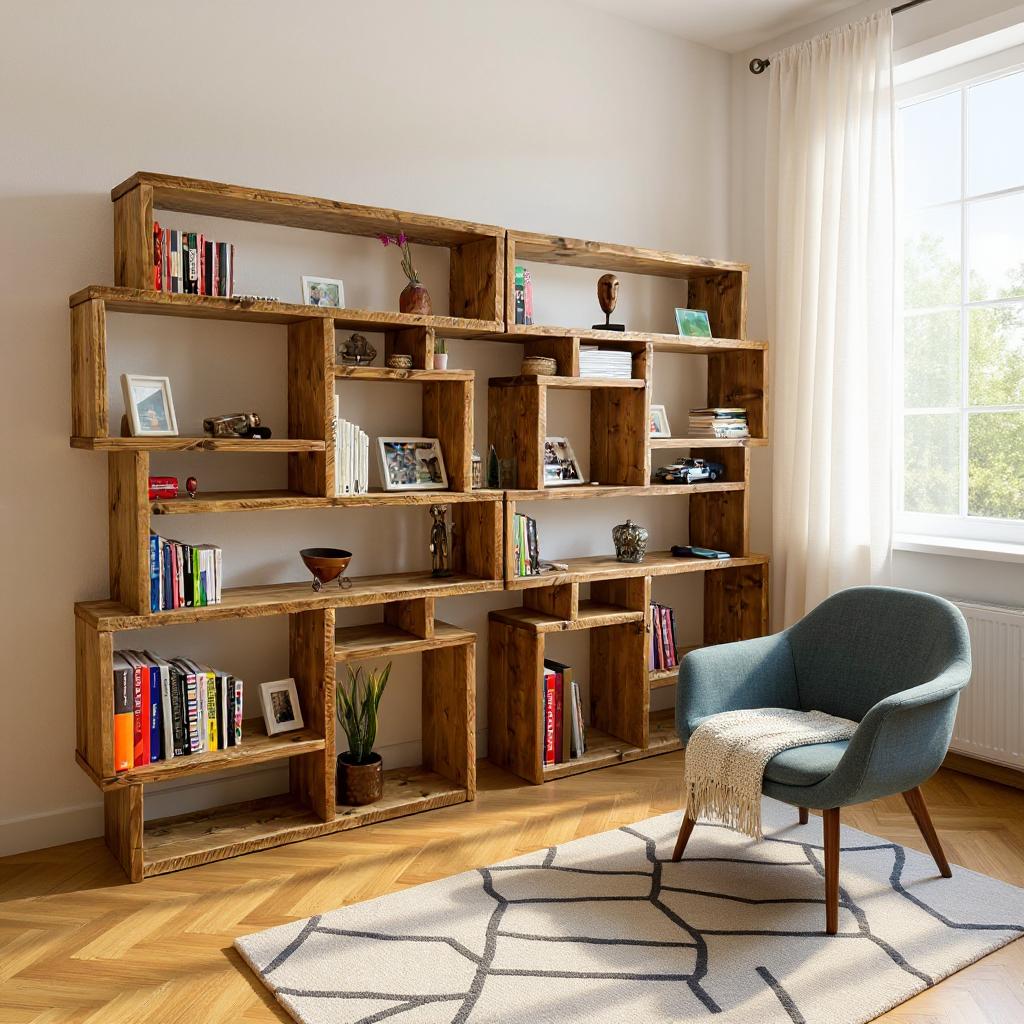Solid Wood Box Bookcase & Shelving Unit - Modular Storage Organizer - Boxes