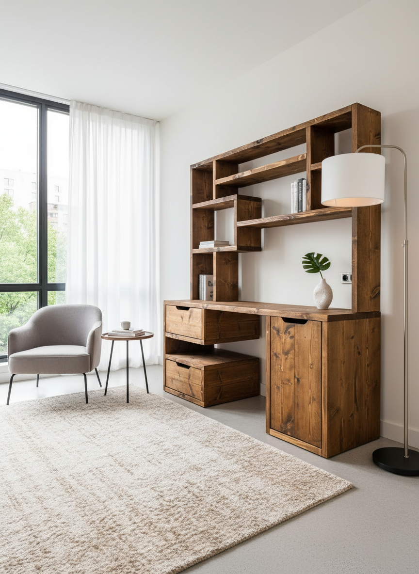 Reclaimed Wood Bookcase & Shelving Units Desk - Rustic Open Shelving Storage - deskbc