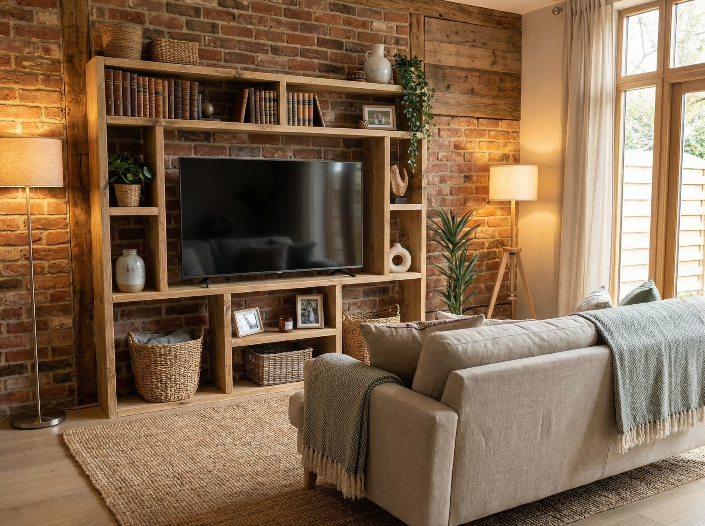 Reclaimed Wood Bookcase | Rustic Scaffold Shelving Unit | Handmade Timber Bookshelf | TV Stand & Media Console Options | Unique Custom Dimensions - tvog