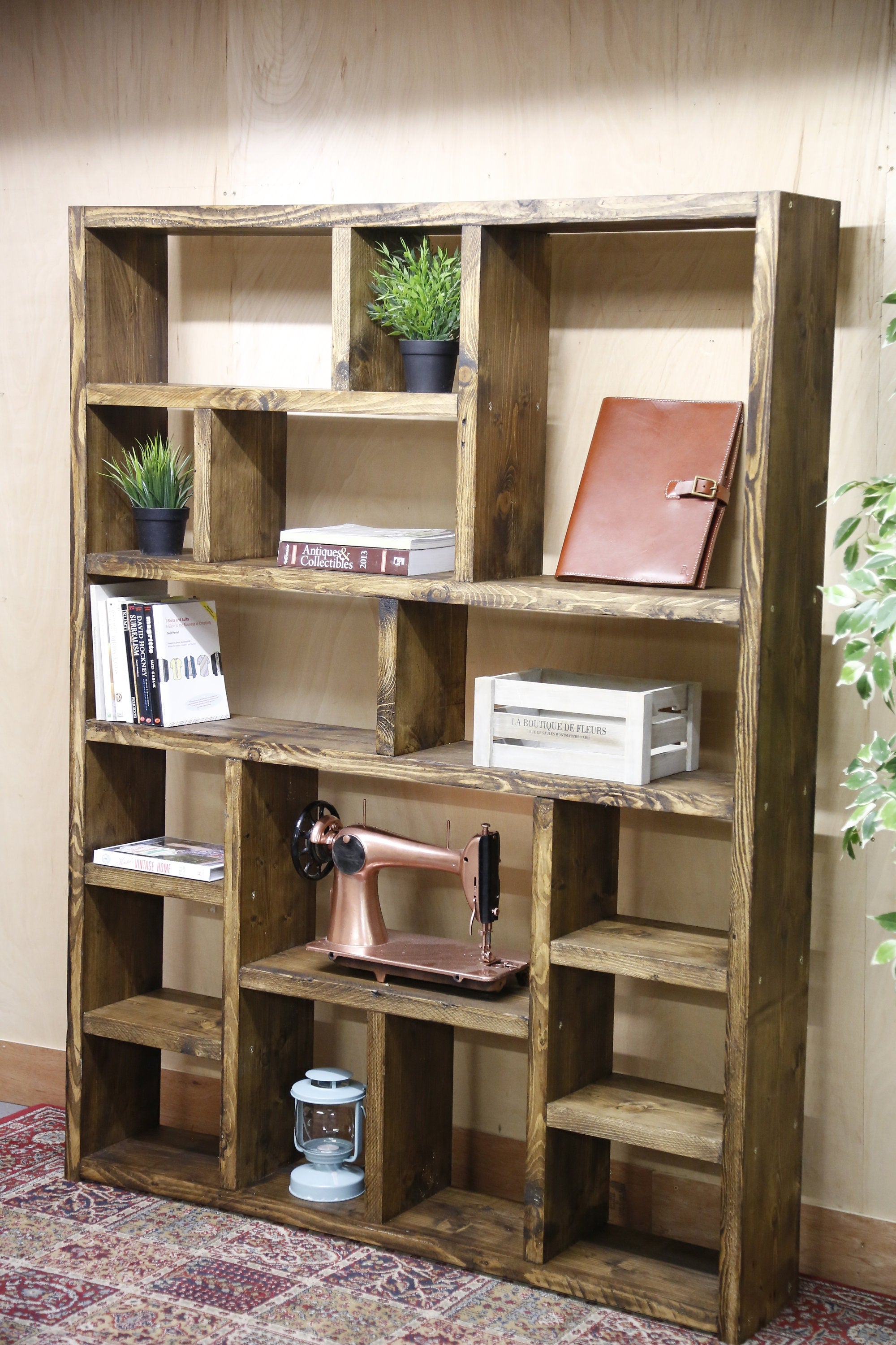 Reclaimed Wood Bookcase | Rustic Scaffold Shelving Unit | Custom Handmade Timber Bookshelf | Industrial Style Storage Solution - OG