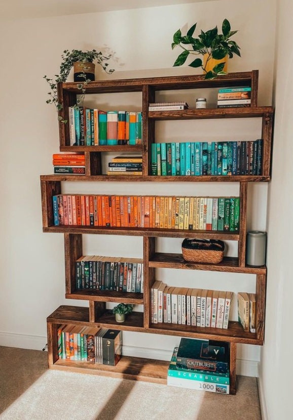 Solid Wood Box Bookcase & Shelving Unit - Modular Storage Organizer - Boxes