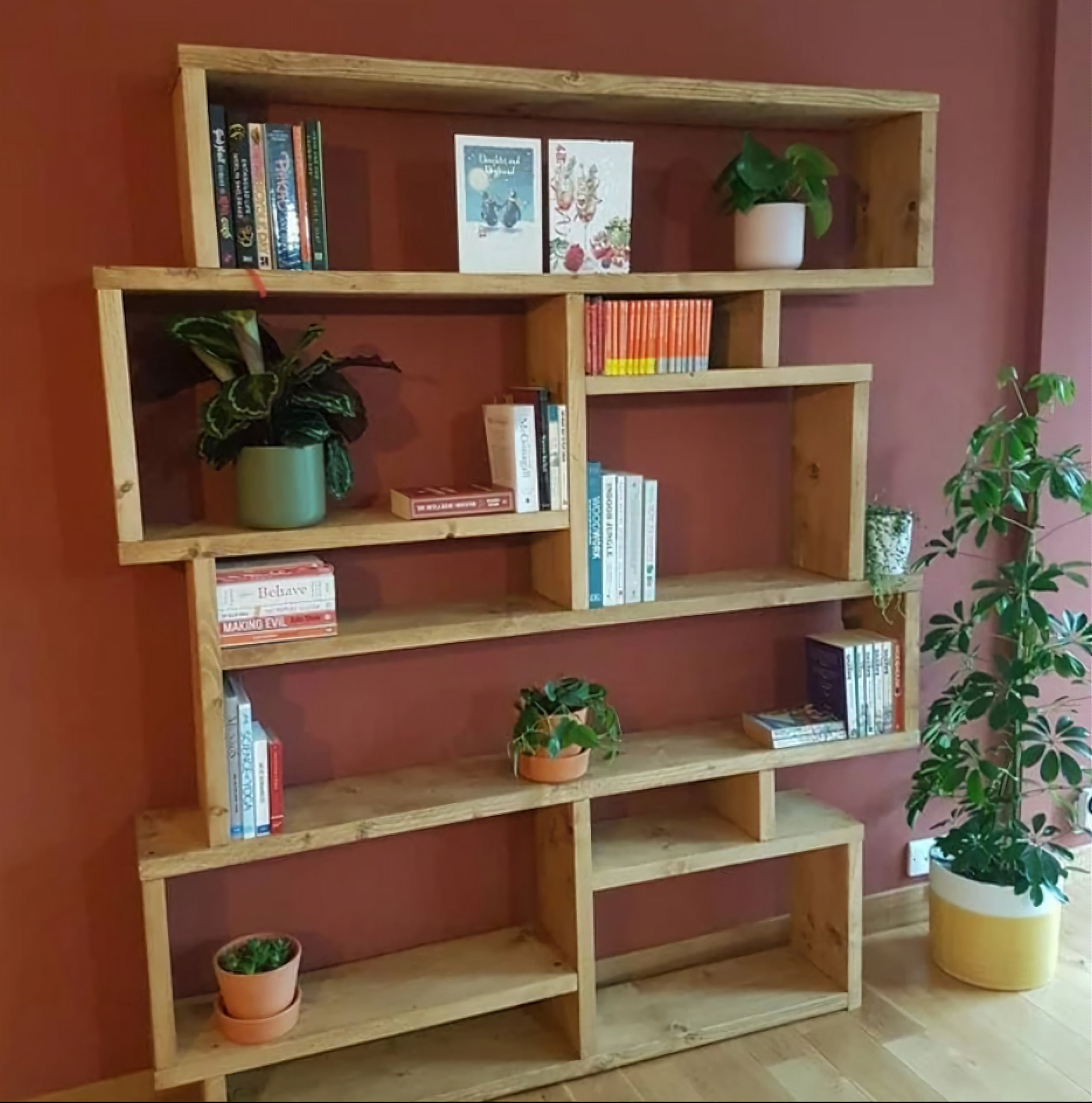 Solid Wood Box Bookcase & Shelving Unit - Modular Storage Organizer - Boxes