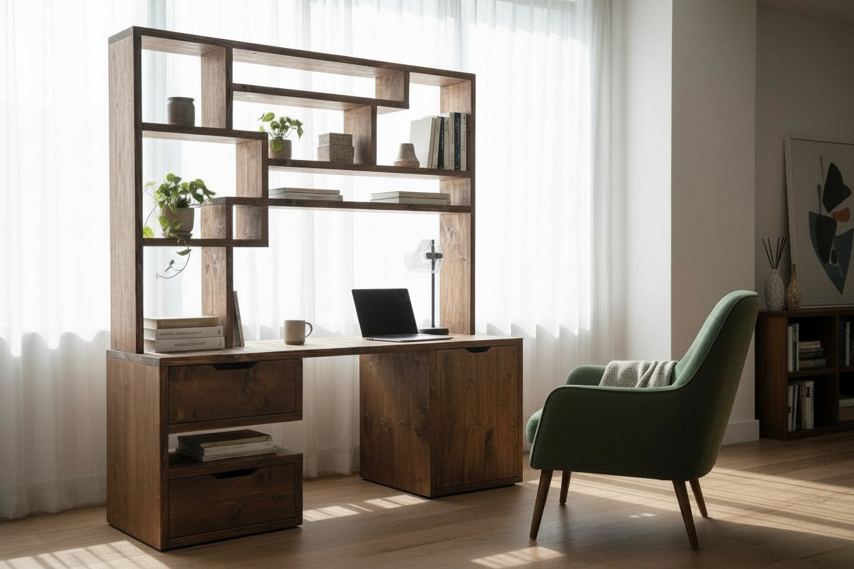 Reclaimed Wood Bookcase & Shelving Units Desk - Rustic Open Shelving Storage - deskbc