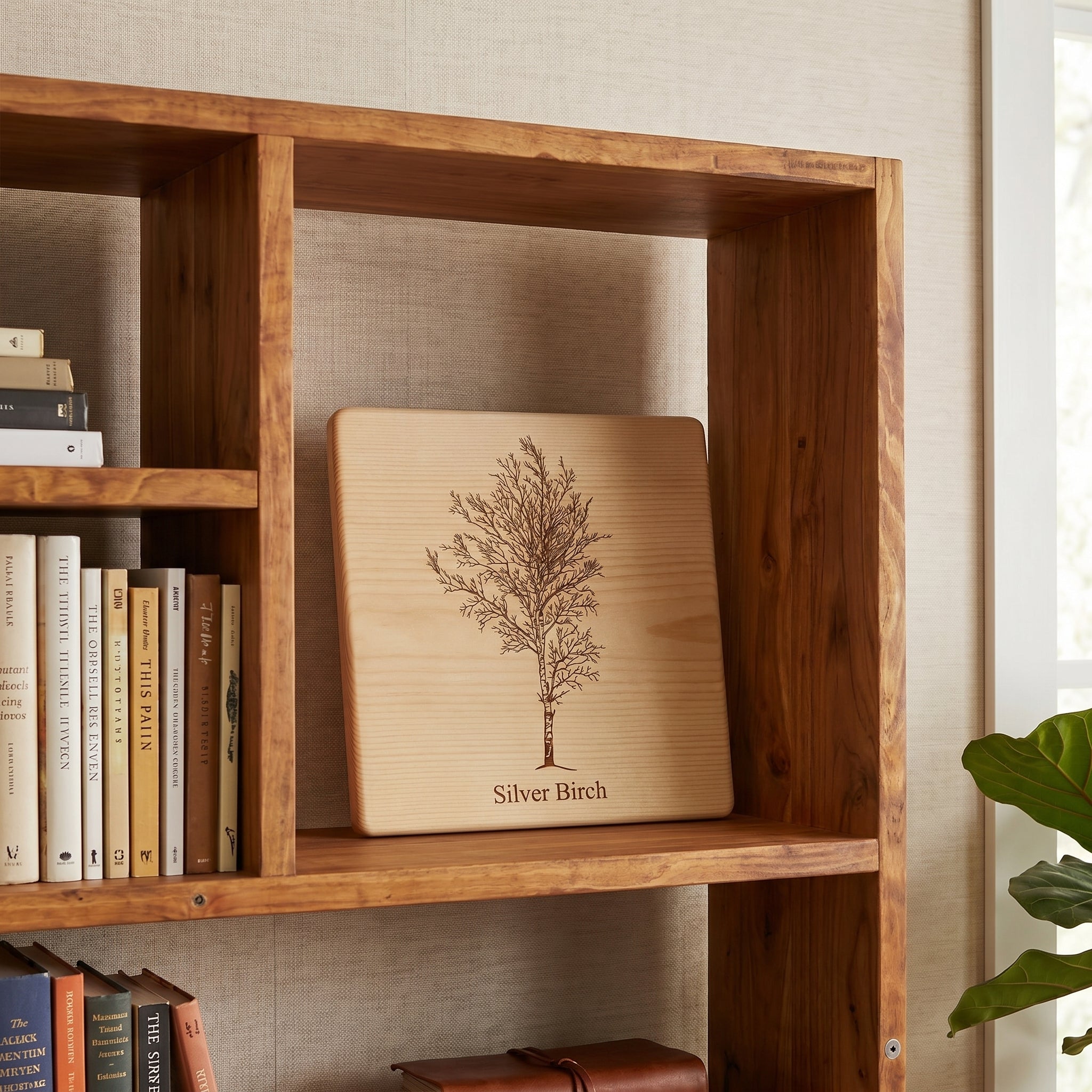 Engraved Tree Wall Art, Solid Wood Botanical Plaque